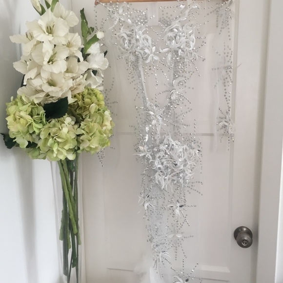 WHITE ANGEL DRESS HAND BEADED FEATHER COUTURE GOWN - Picture 6 of 16